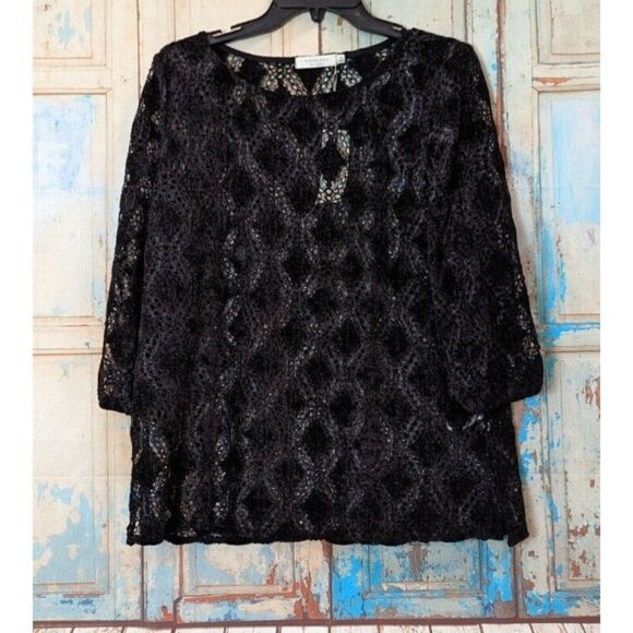Mododoc Womens Size Medium Black Polyester Velvet Diamond Pullover Sweater - Picture 1 of 7